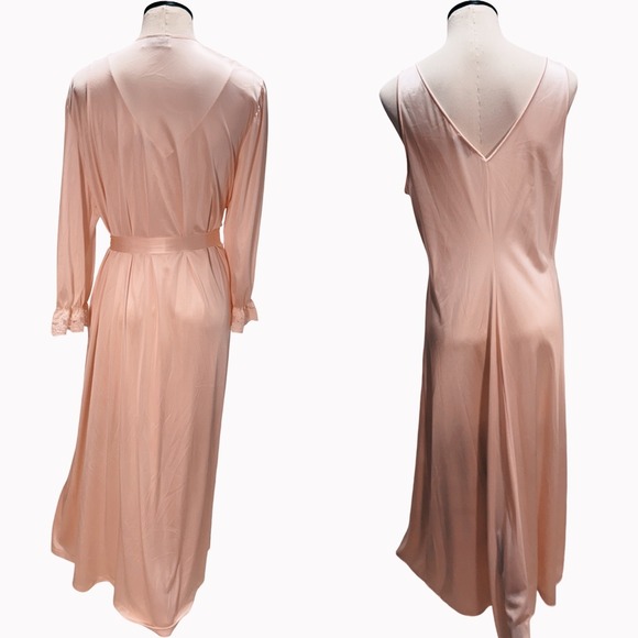 Vintage Vanity Fair Soft Pink Lace Peignoir Set Nightgown & Robe Nylon Large - Picture 2 of 9